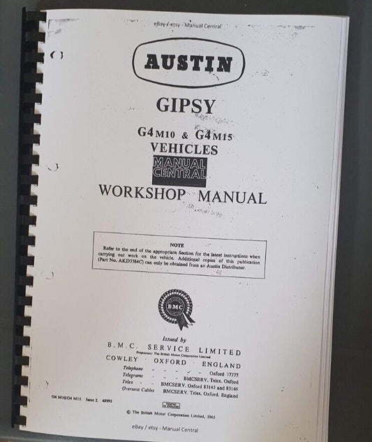 AUSTIN GIPSY G4 M10 & G4 M15 SERVICE WORKSHOP MANUAL REPRINTED