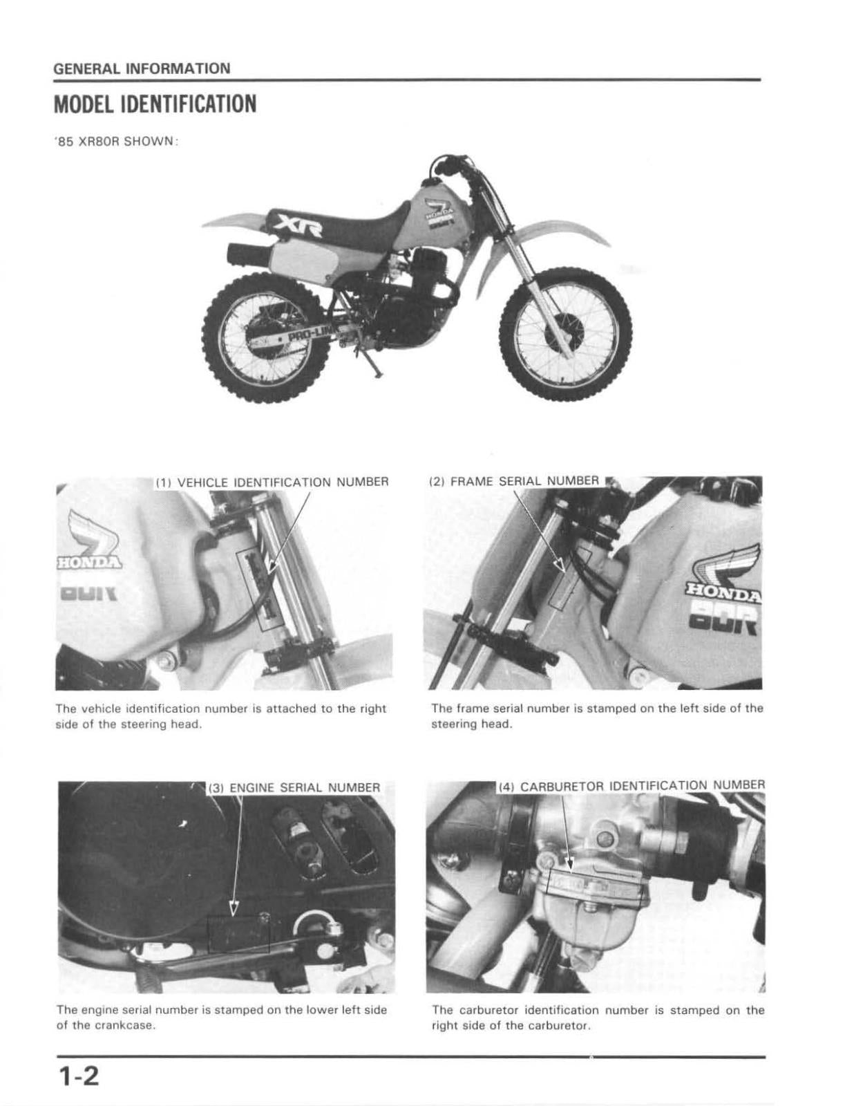 HONDA XR80R XR100R SERVICE WORKSHOP MANUAL 1985-1997 REPRINTED COMB BOUND