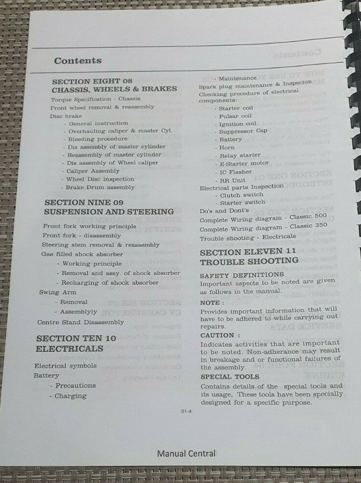 ROYAL ENFIELD CLASSIC 500 & 350 REPAIR WORKSHOP SERVICE MANUAL REPRINTED 2009