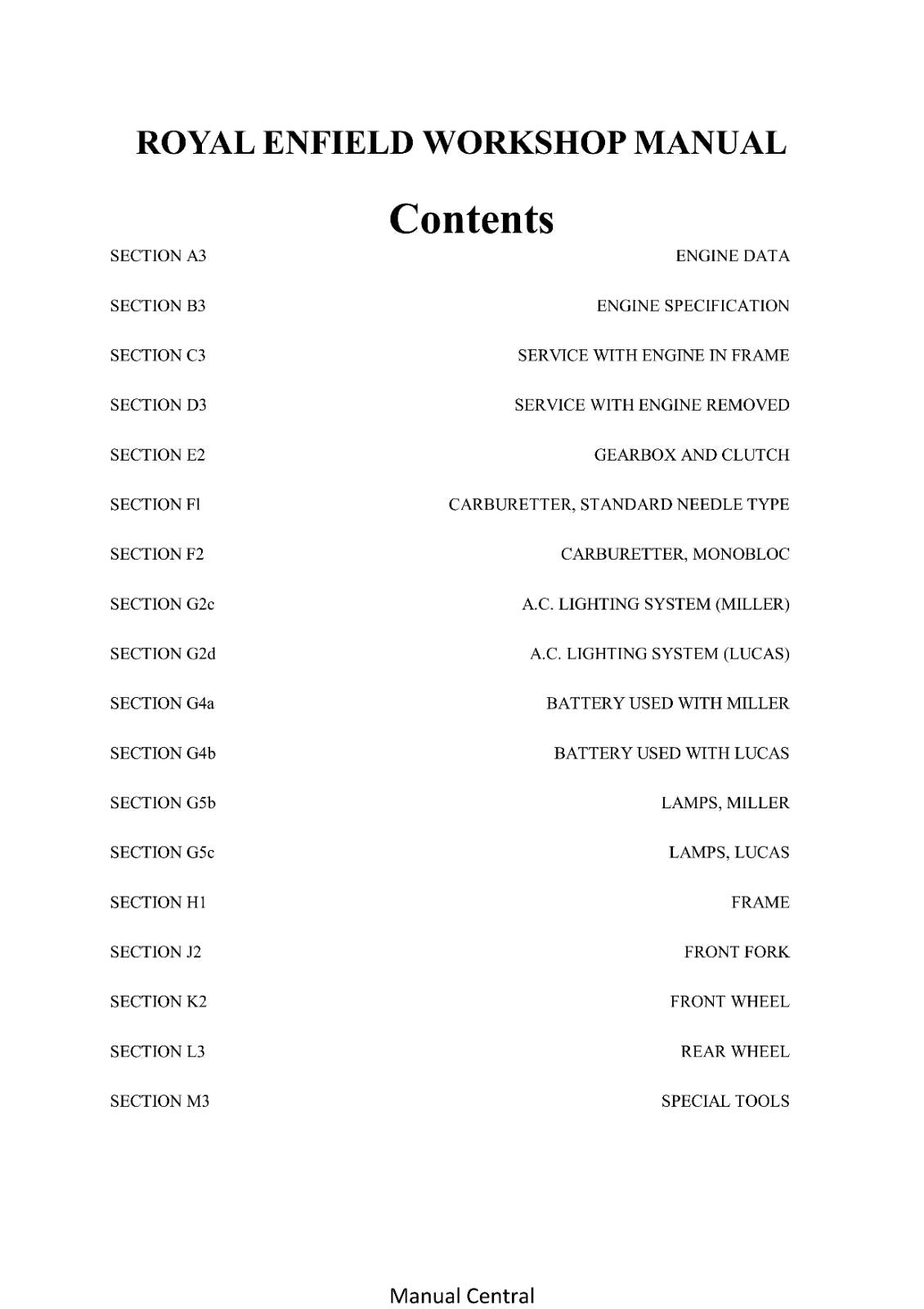 ROYAL ENFIELD SPRING FRAME OHV 250CC CLIPPER REPAIR WORKSHOP SERVICE MANUAL