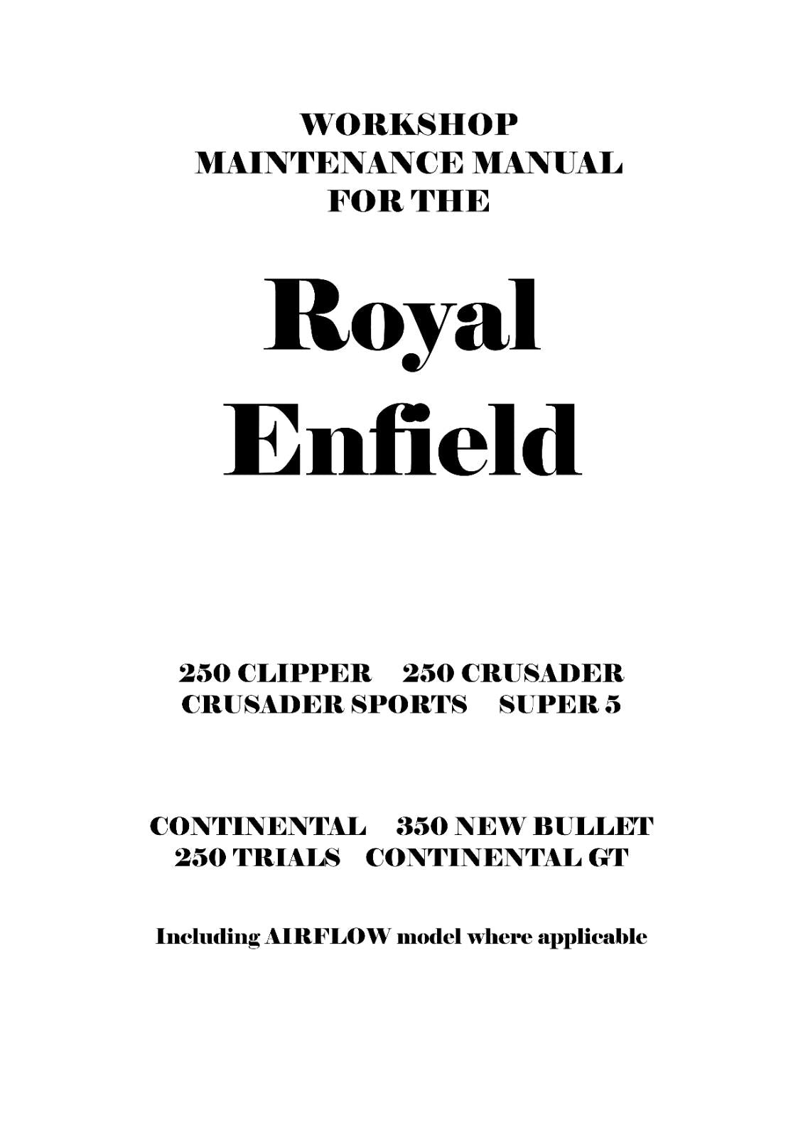 ROYAL ENFIELD CRUSADER SPORTS SUPER 5 SERVICE WORKSHOP REPAIR MANUAL REPRINT