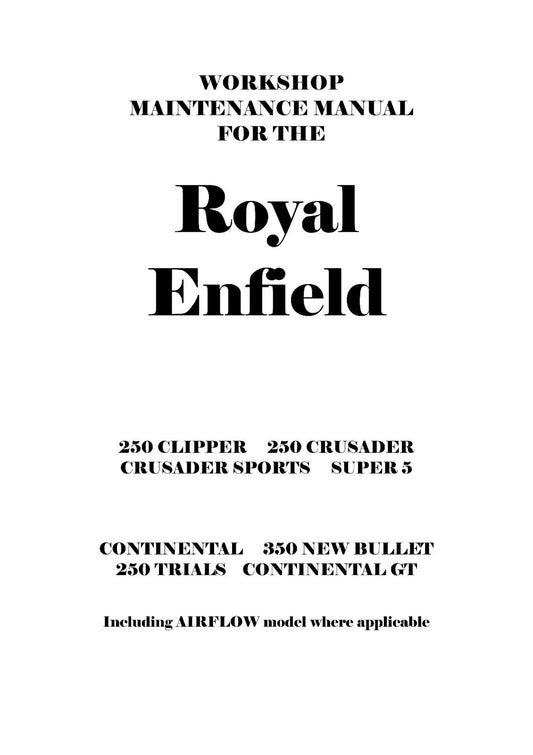 ROYAL ENFIELD CONTINENTAL, 350 NEW BULLET SERVICE WORKSHOP REPAIR MANUAL REPRINT