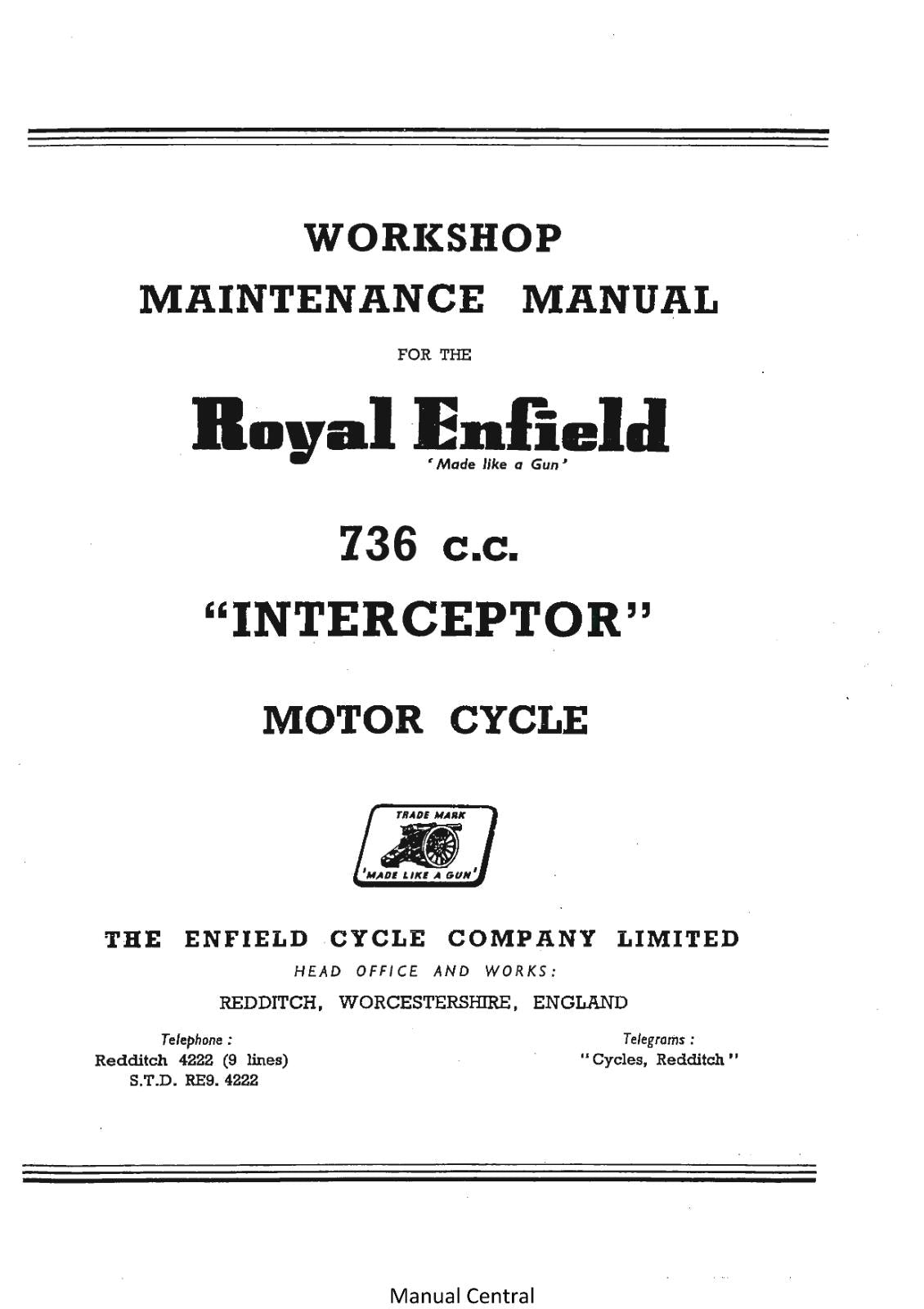 ROYAL ENFIELD 736 CC INTERCEPTOR SERVICE WORKSHOP REPAIR MANUAL REPRINTED