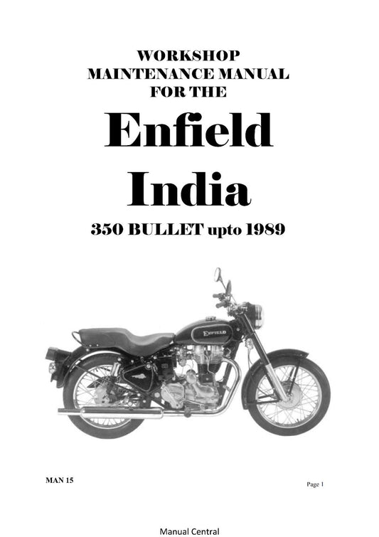 ENFIELD INDIA 350 BULLET UP TO 1989 SERVICE WORKSHOP REPAIR MANUAL REPRINTED