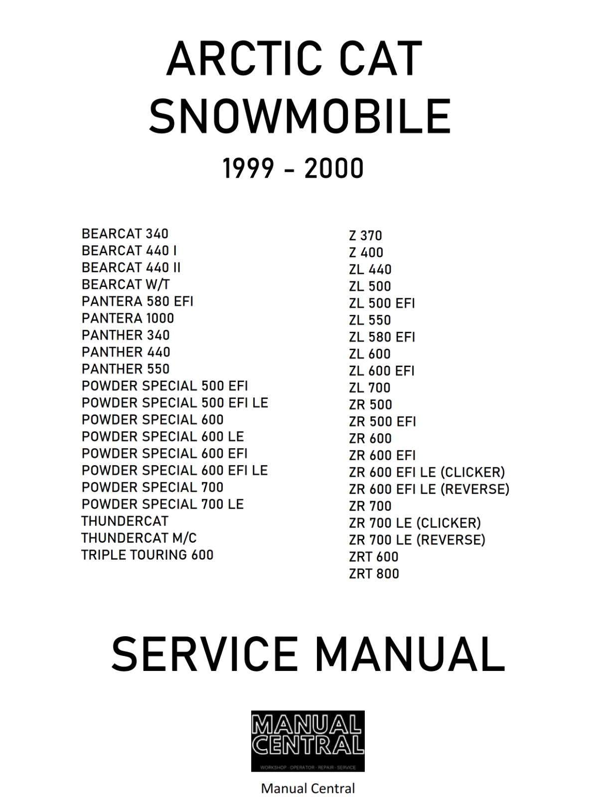 ARCTIC CAT SNOWMOBILE 99-2000 Z370 Z400 ZL400 SERVICE WORKSHOP REPAIR MANUAL