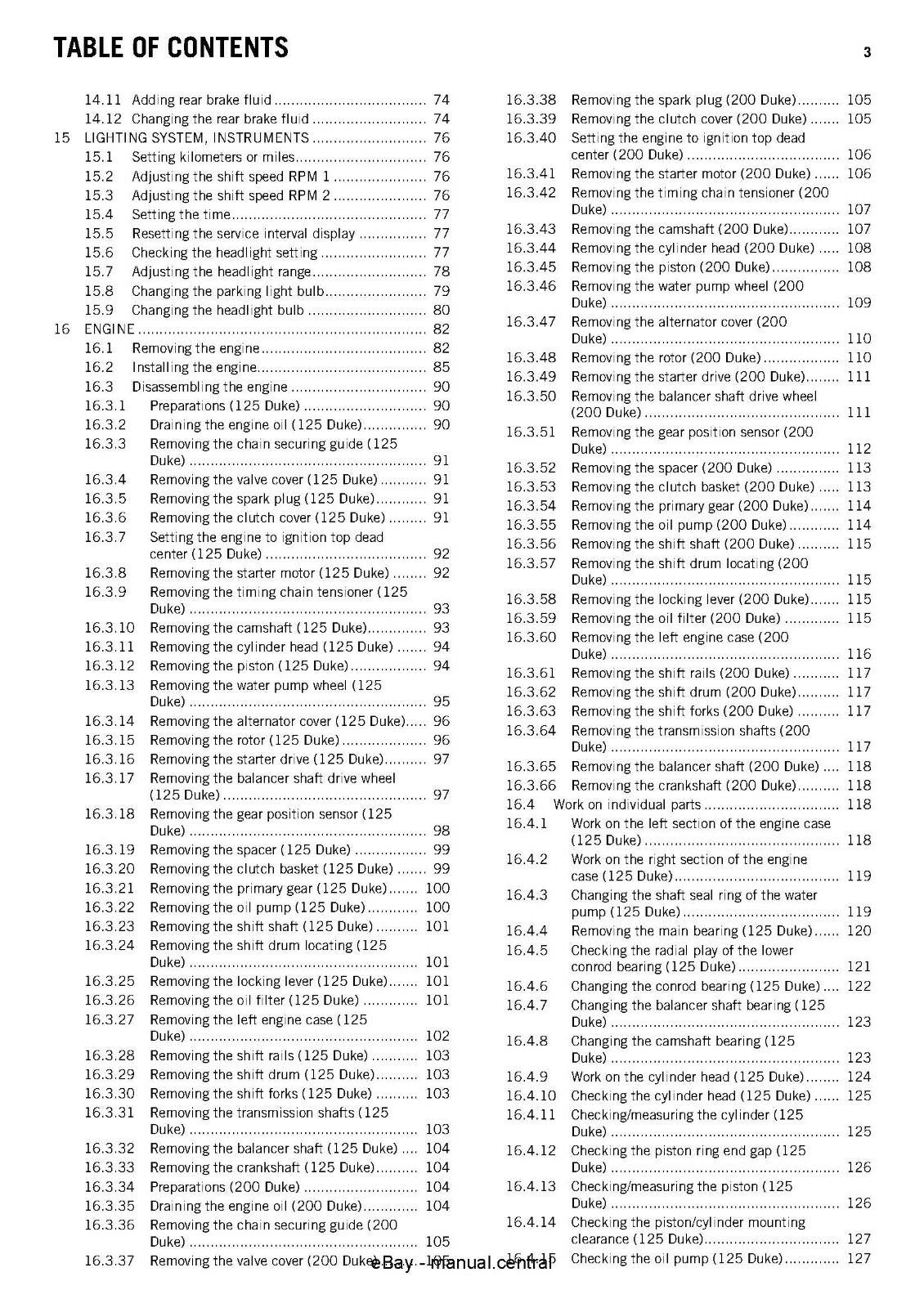 KTM 2012 125 DUKE EU DE 200 DUKE EU - 2013 200 DUKE COL SERVICE MANUAL REPRINTED