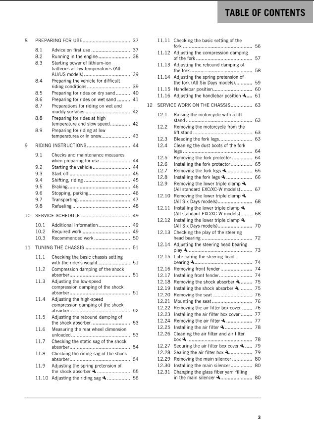 KTM 2018 - 250 300 EXC XC-W SIX DAYS - OWNERS MANUAL REPRINTED