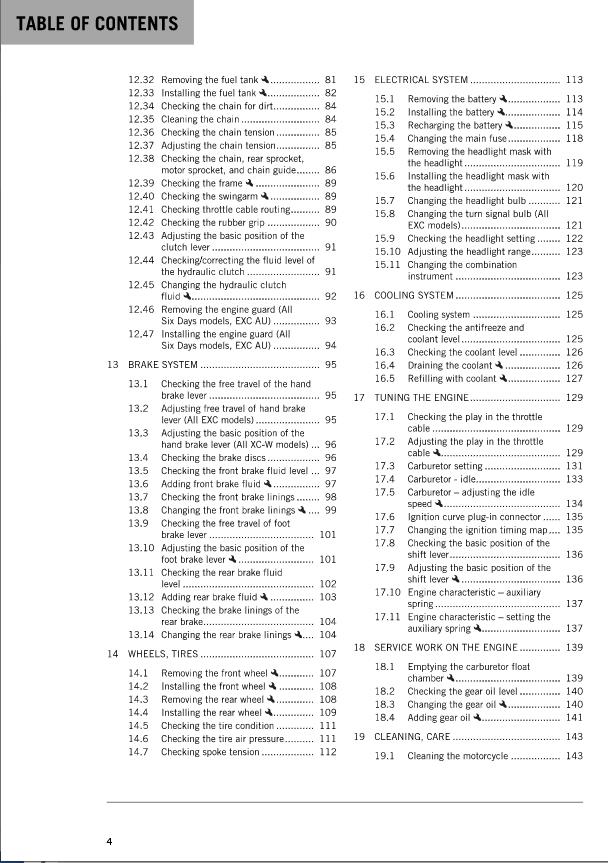 KTM 2018 - 250 300 EXC XC-W SIX DAYS - OWNERS MANUAL REPRINTED