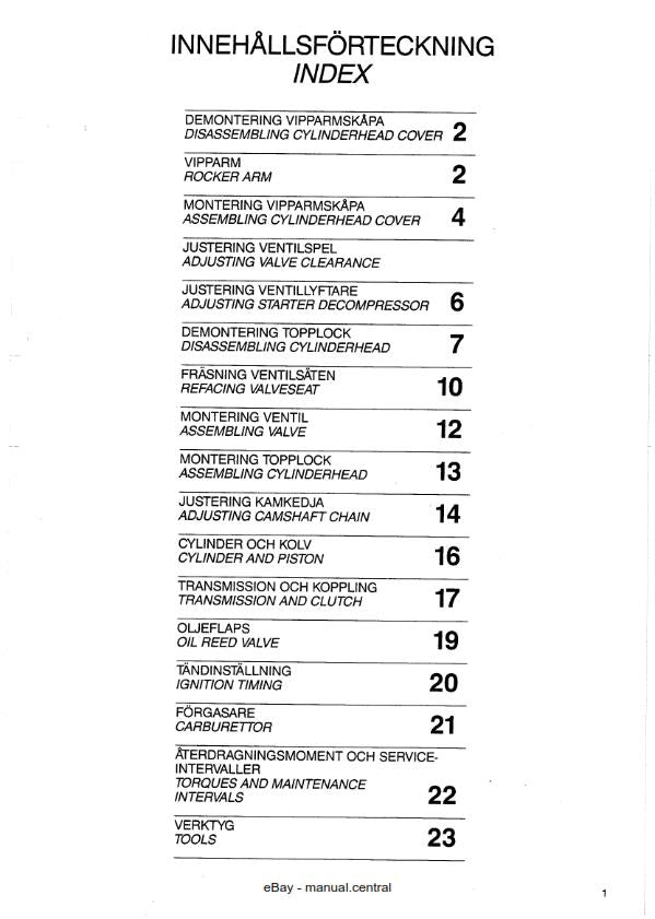 HUSQVARNA MOTORCYCLE VERKSTADSHANDBOK 4 TAKTS MOTOR 4 STROKE ENGINE WORKSHOP 84