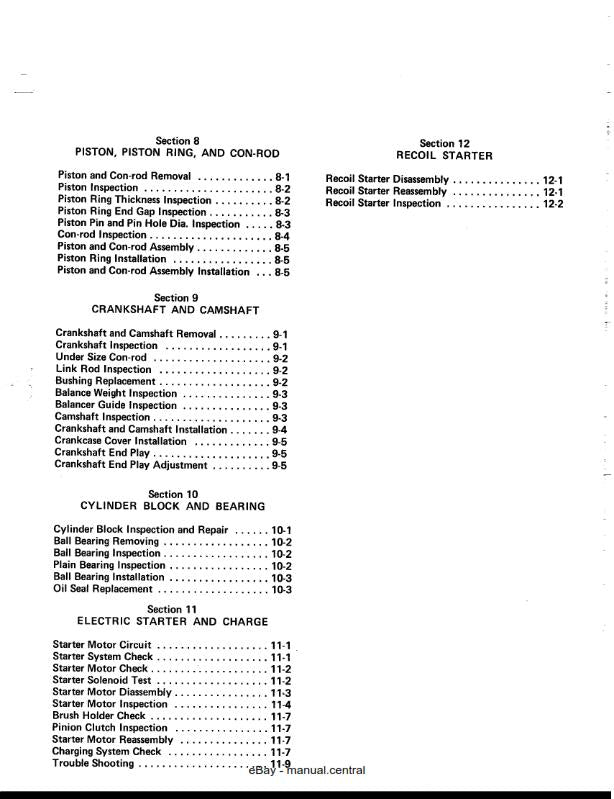 KAWASAKI FB460V 4 STROKE AIR COOLED GASOLINE ENGINE MANUAL REPRINTED COMB BOUND