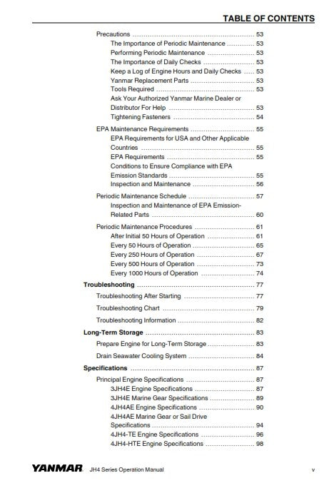 YANMAR 3JH4E 4JH4AE 4JH4-TE 4JH4-HTE OWNERS OPERATION MANUAL REPRINTED