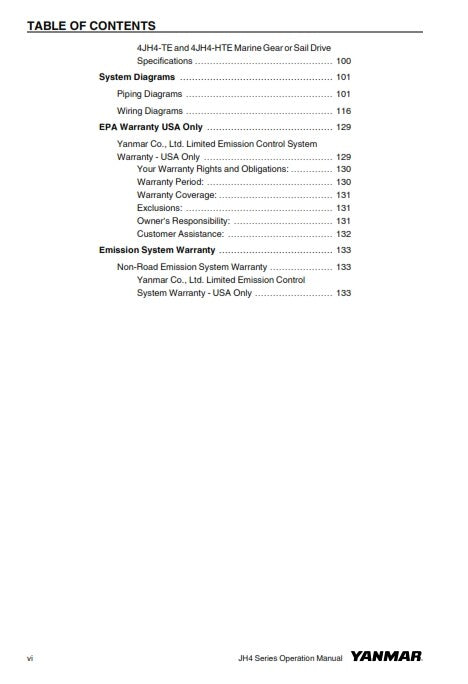 YANMAR 3JH4E 4JH4AE 4JH4-TE 4JH4-HTE OWNERS OPERATION MANUAL REPRINTED