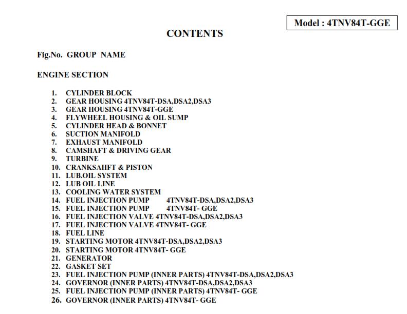 YANMAR 4TNV84T-GCE TNV SERIES DIESEL ENGINE PARTS MANUAL REPRINTED