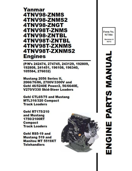 YANMAR 4TNV98 4TNV98T ENGINES PARTS MANUAL REPRINTED