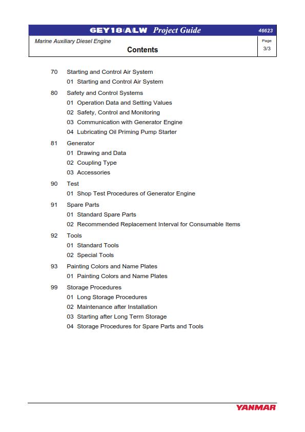 YANMAR PROJECT GUIDE 6EY18 SERIES MARINE AUXILIARY DIESEL ENGINE REPRINTED