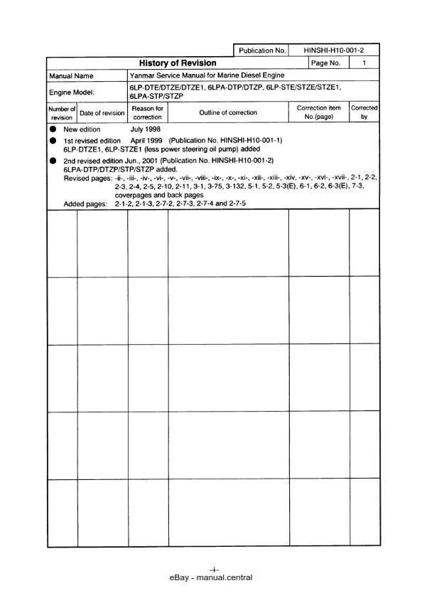 YANMAR 6LP-DTE 6LPA-DTP 6LP-STE 6LPA-STP SERVICE MANUAL MARINE ENGINE REPRINTED
