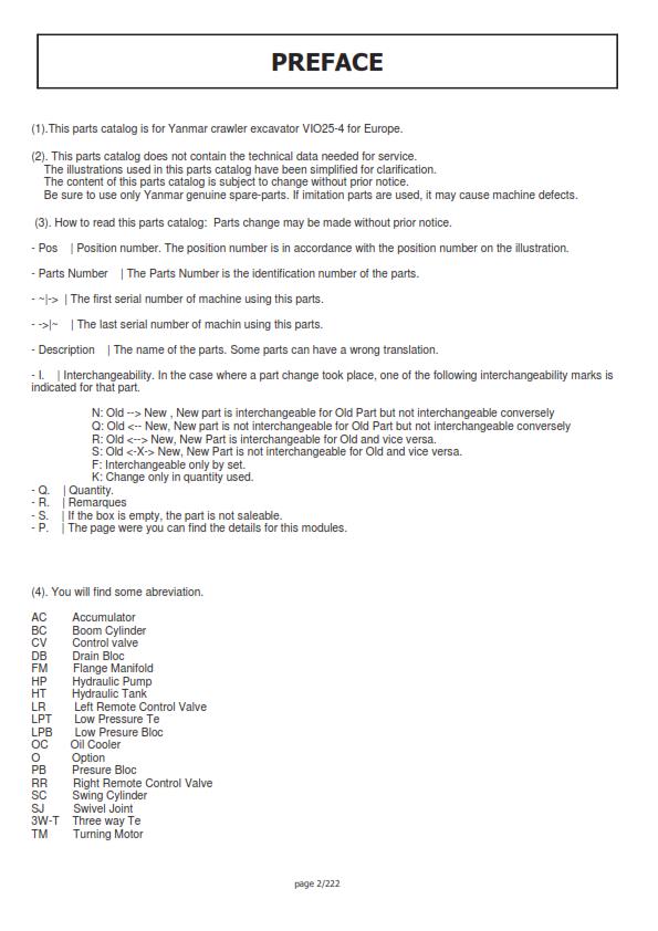 YANMAR CRAWLER EXCAVATOR VIO25-4 PARTS MANUAL REPRINTED