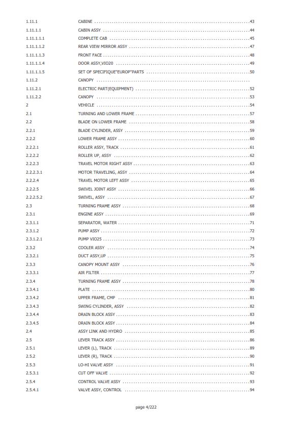 YANMAR CRAWLER EXCAVATOR VIO25-4 PARTS MANUAL REPRINTED