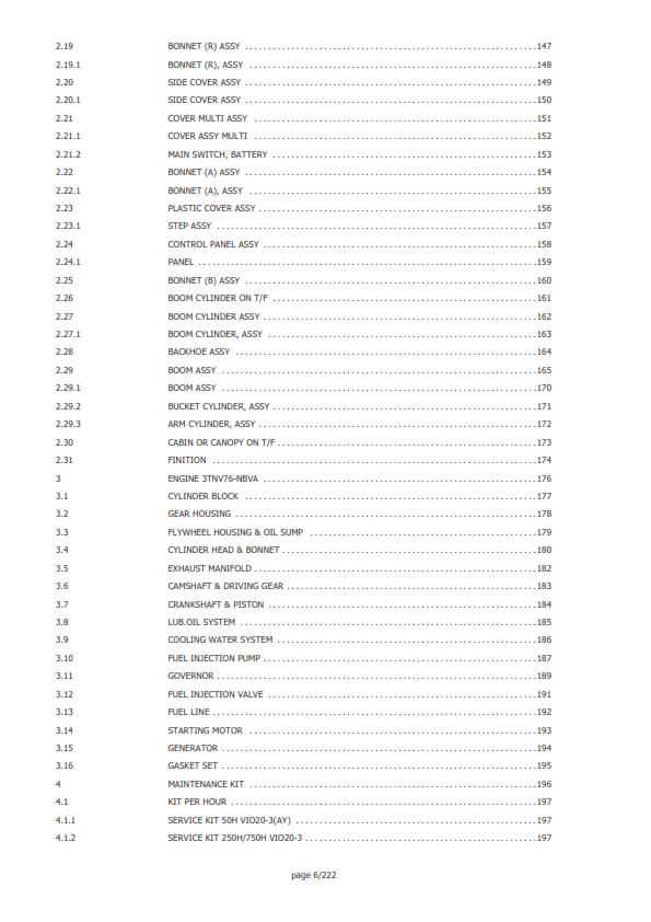 YANMAR CRAWLER EXCAVATOR VIO25-4 PARTS MANUAL REPRINTED