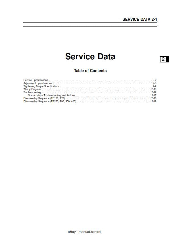 KAWASAKI FE120 FE170 FE250 FE290 FE350 FE400 4 STROKE ENGINE SERVICE MANUAL