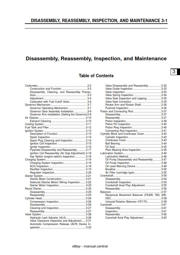 KAWASAKI FE120 FE170 FE250 FE290 FE350 FE400 4 STROKE ENGINE SERVICE MANUAL