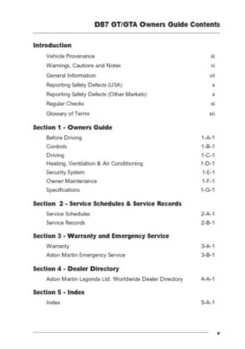 ASTON MARTIN DB7 GT GTA USER GUIDE OWNERS MANUAL USA 03 REPRINTED A4 COMB BOUND