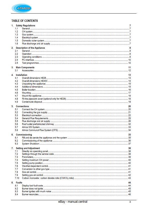 ATMOS INTERSYSTEM HE26 HE40C INSTALLATION & SERVICING MANUAL REPRINTED