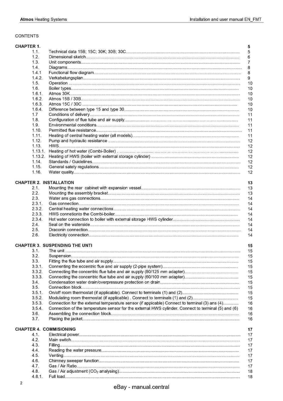 ATMOS WALL HUNG FAN FLUE BOILER 35C 40C INSTALLATION & USER MANUAL REPRINTED