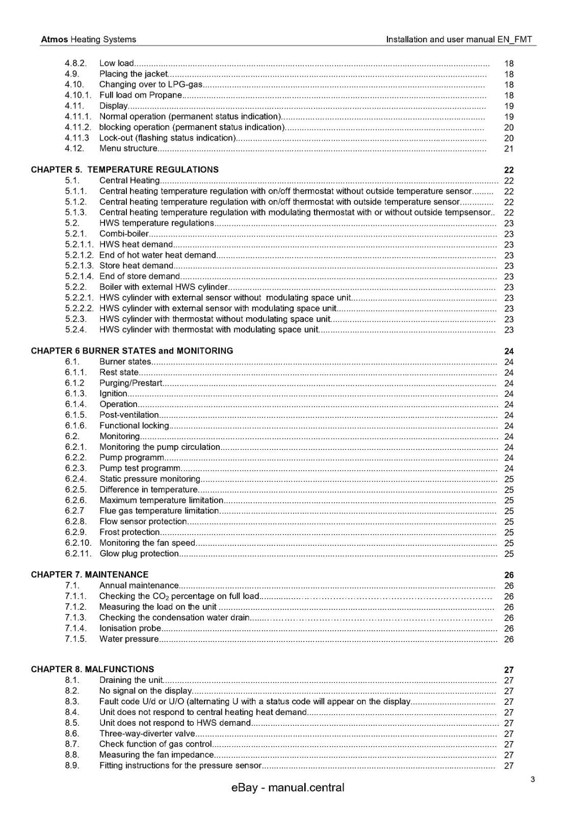 ATMOS WALL HUNG FAN FLUE BOILER 35C 40C INSTALLATION & USER MANUAL REPRINTED