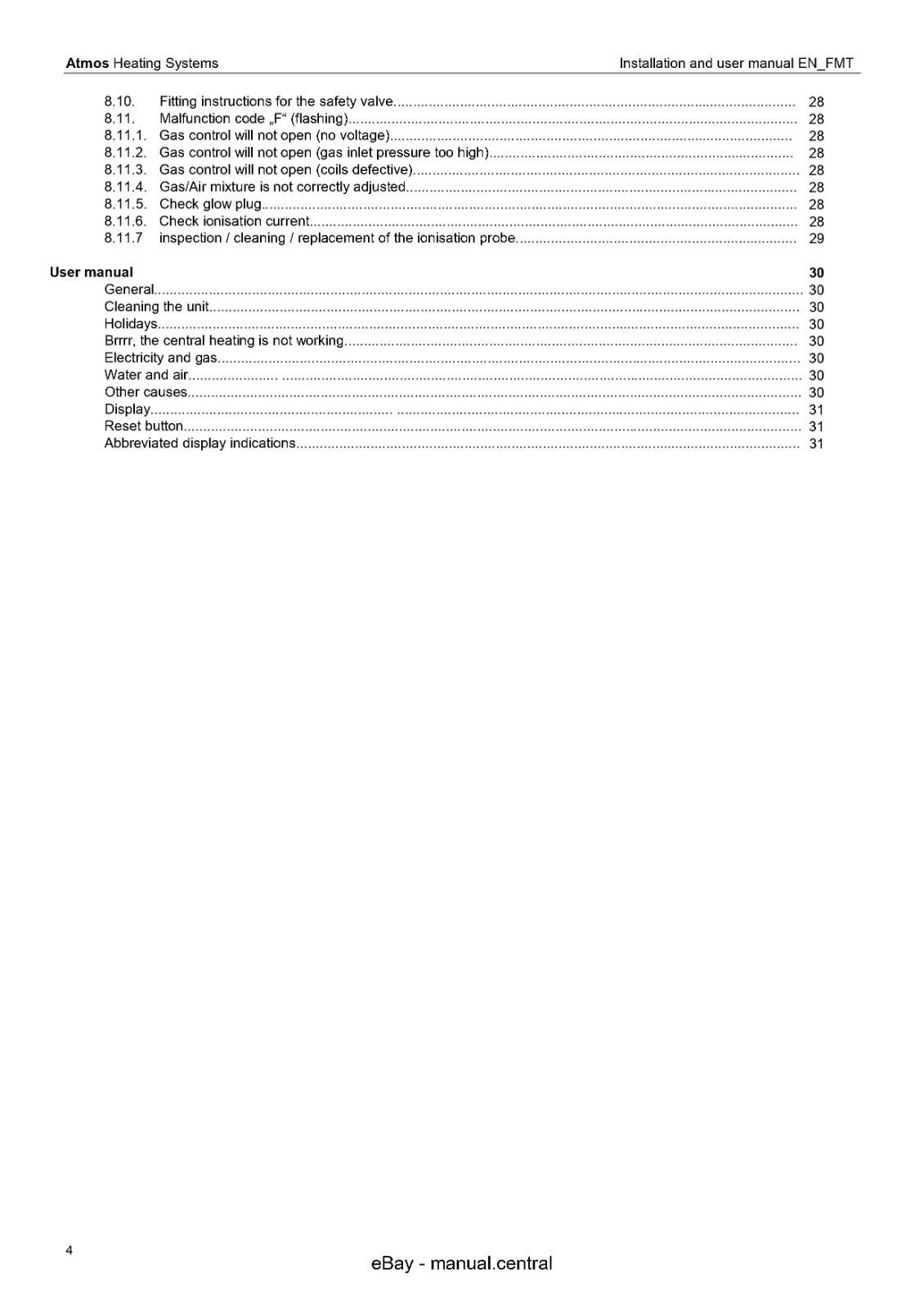ATMOS WALL HUNG FAN FLUE BOILER 35C 40C INSTALLATION & USER MANUAL REPRINTED
