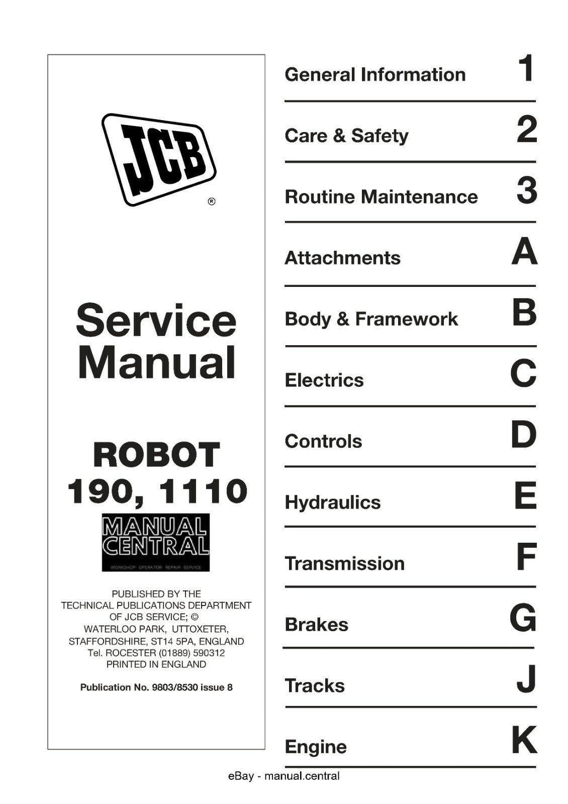 JCB ROBOT 190 1110 SERVICE WORKSHOP REPAIR  MANUAL9803/8530 ISSUE 8 2004