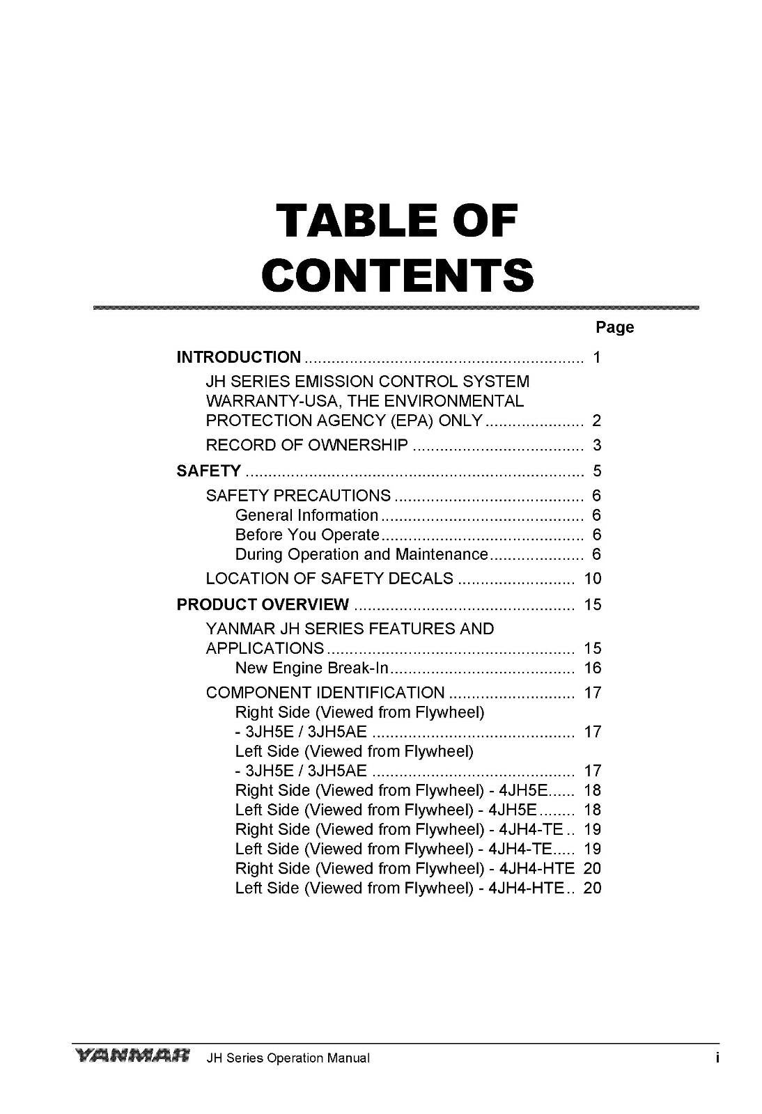 YANMAR 3JH5E 3JH5AE 4JH5E 4JH4-TE 4JH4-HTE OPERATION MANUAL 2019 6TH EDITION