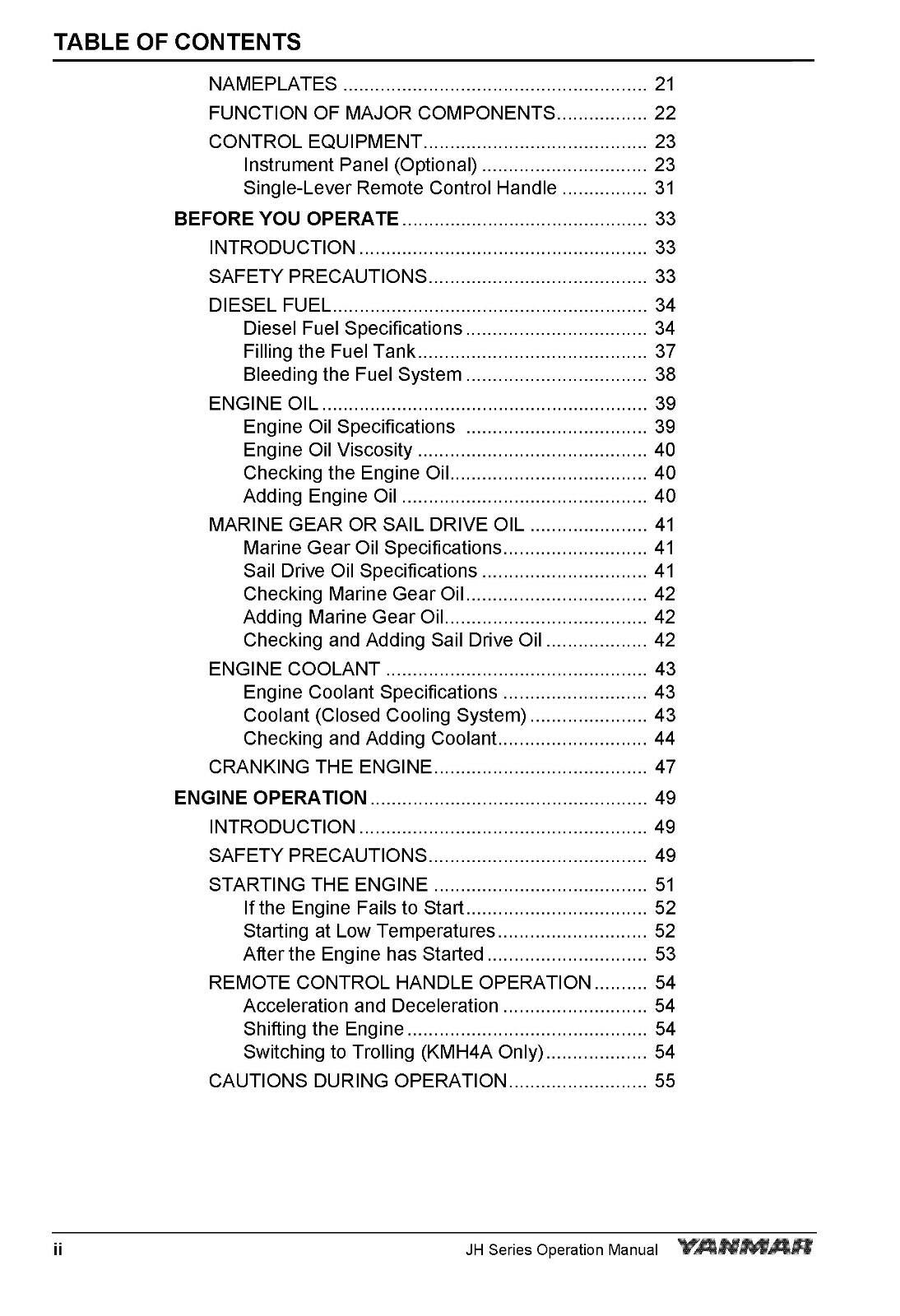 YANMAR 3JH5E 3JH5AE 4JH5E 4JH4-TE 4JH4-HTE OPERATION MANUAL 2019 6TH EDITION
