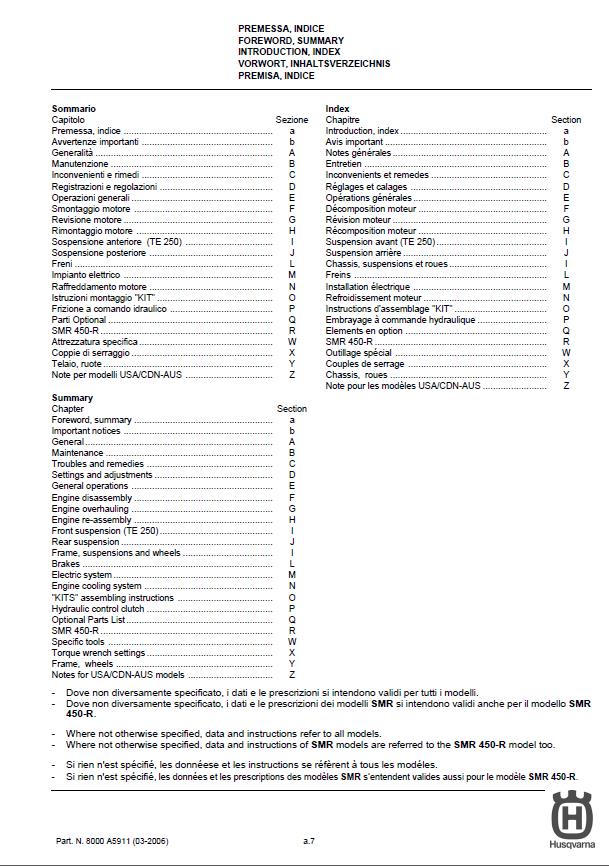 HUSQVARNA TE TC SM SMR 250 400 450 510 2006 REPAIR WORKSHOP SERVICE MANUAL