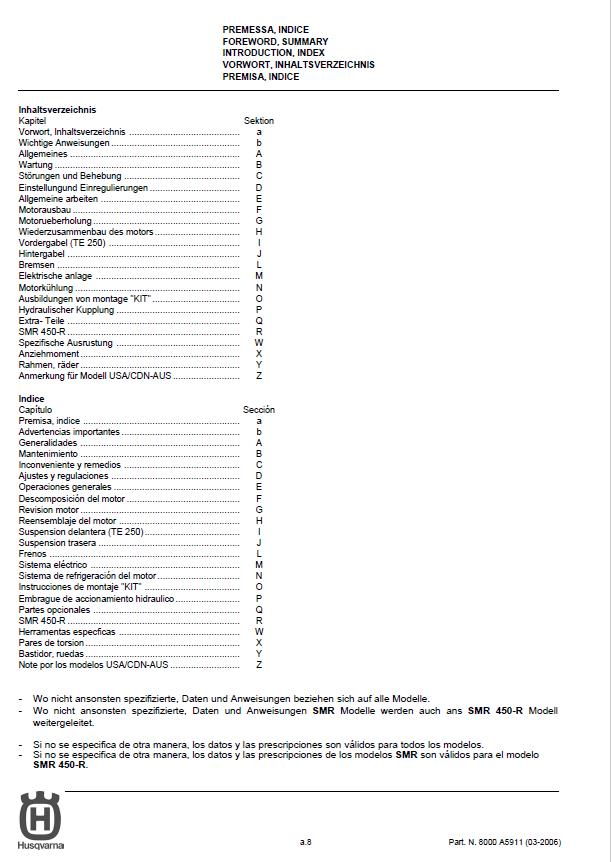 HUSQVARNA TE TC SM SMR 250 400 450 510 2006 REPAIR WORKSHOP SERVICE MANUAL