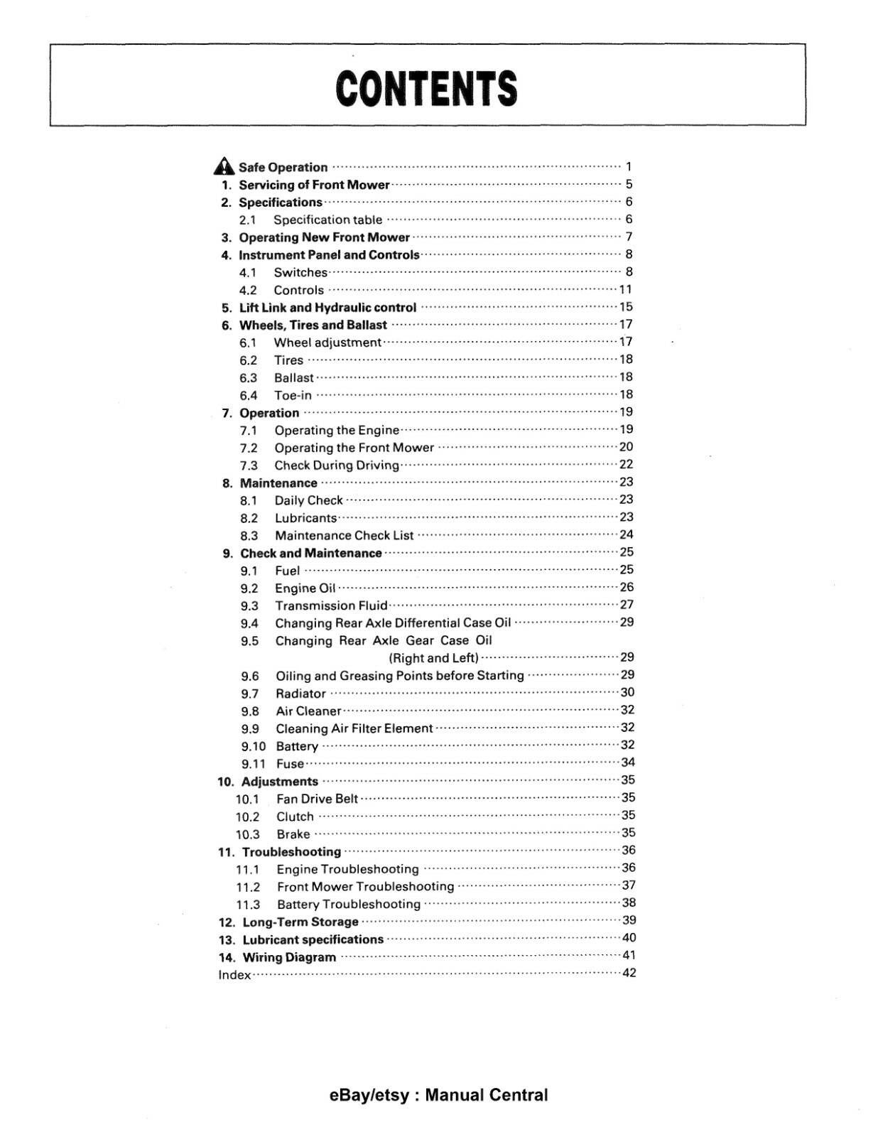KUBOTA FRONT MOWER F2000 OPERATORS MANUAL REPRINTED COMB BOUND