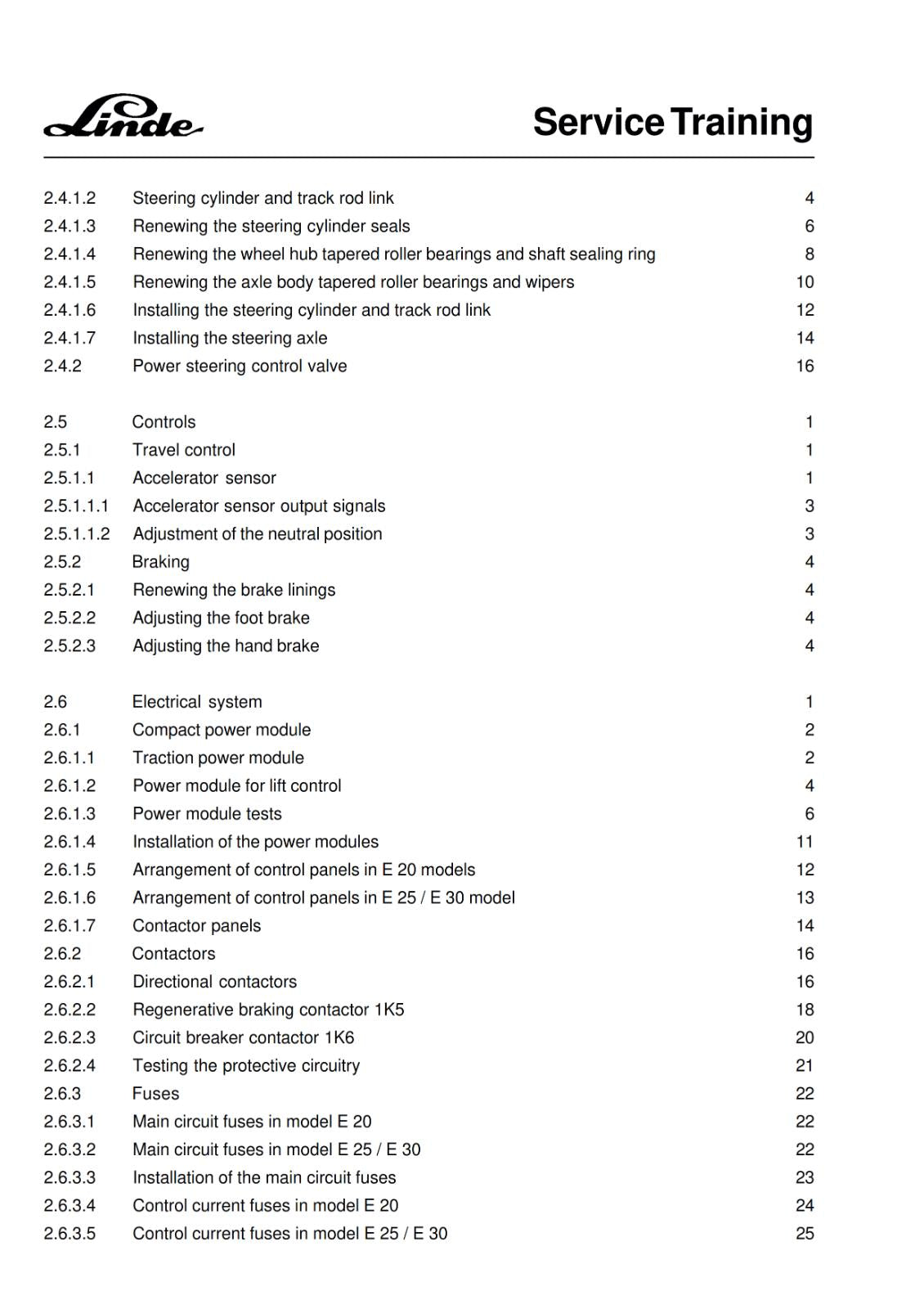 LINDE ELECTRIC FORK TRUCK E20 25 30 SERIES 336 SERVICE TRAINING REPRINTED