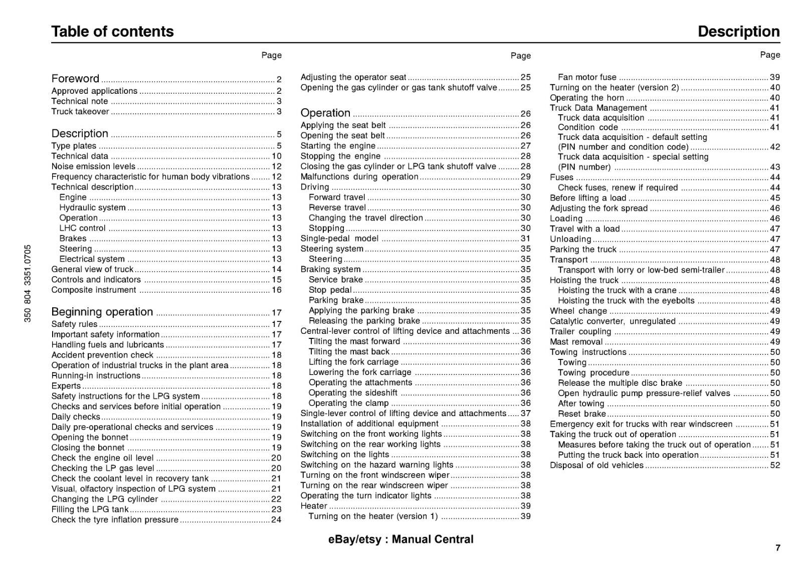 LINDE FORK LIFT TRUCK OPERATOR MANUAL H12T , H16T, H18T, H20T REPRINTED