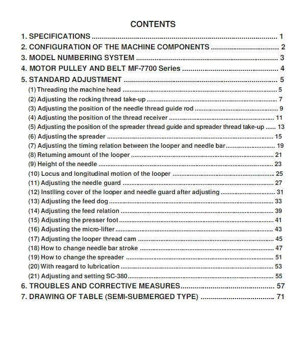JUKI MF 7700 SERIES COVERSTITCH MACHINE ENGINEERS MANUAL REPRINTED COMB BOUND