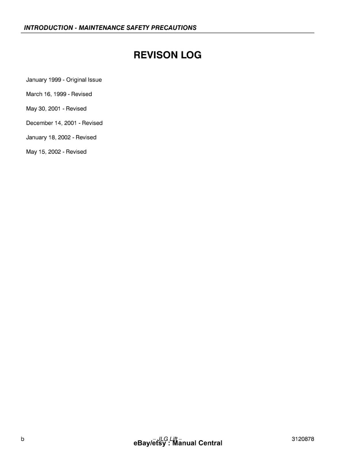 JLG 1532E3 1932E3 2033E3 2046E3 2646E3 2658E3 SERVICE MANUAL 2002 EDITION