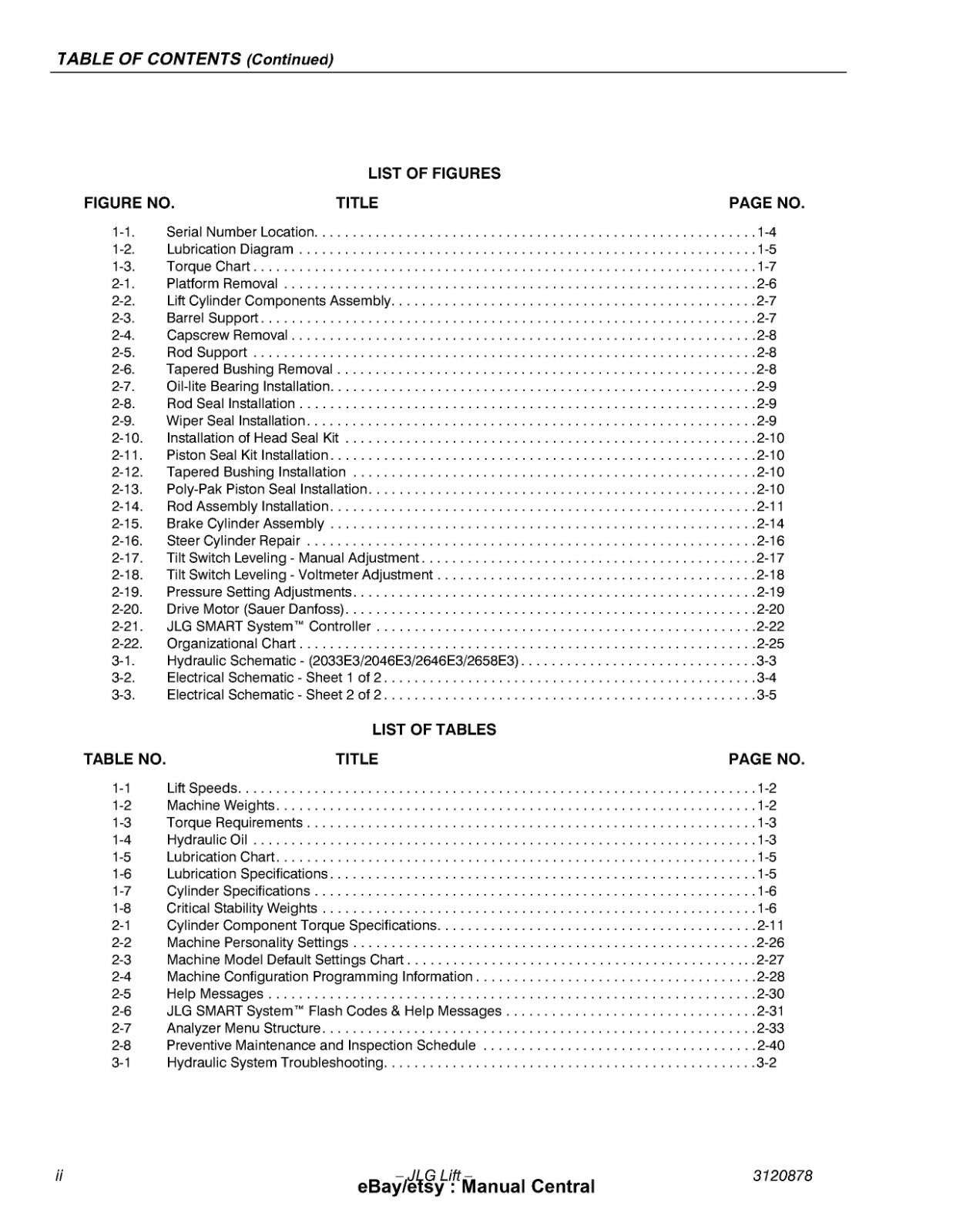 JLG 1532E3 1932E3 2033E3 2046E3 2646E3 2658E3 SERVICE MANUAL 2002 EDITION