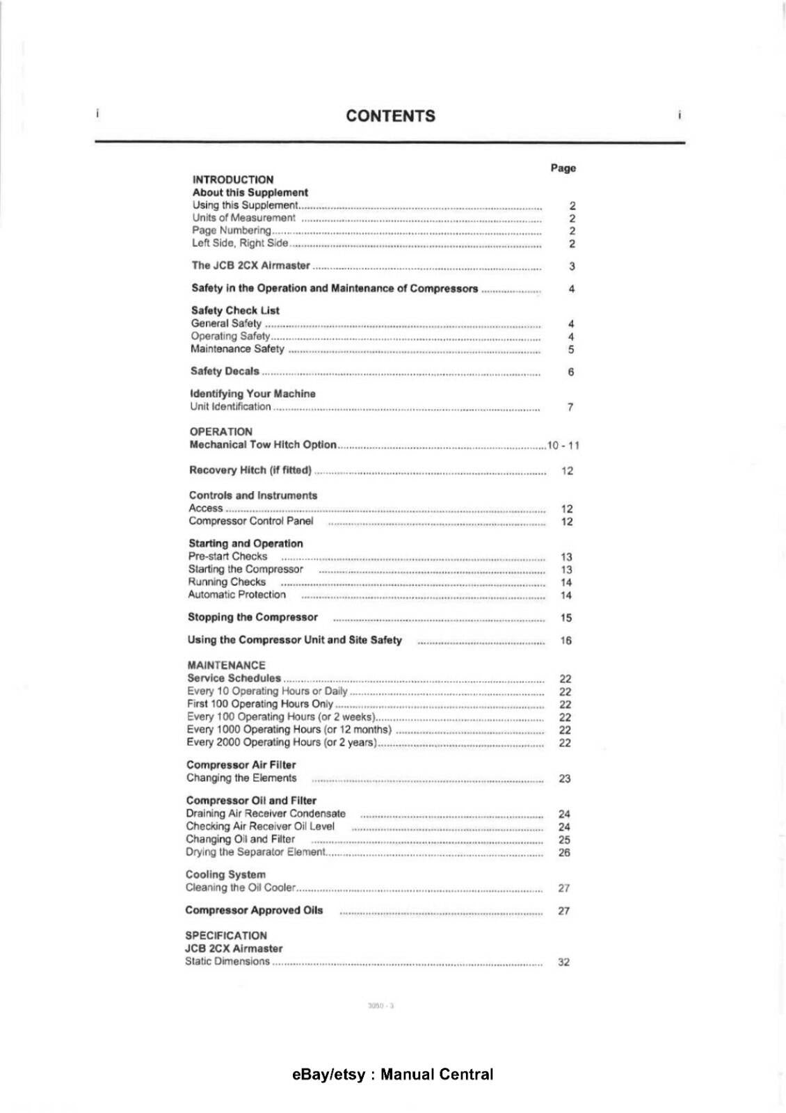 JCB 2CX AIRMASTER SUPPLEMENT OPERATOR MANUAL REPRINTED COMB BOUND