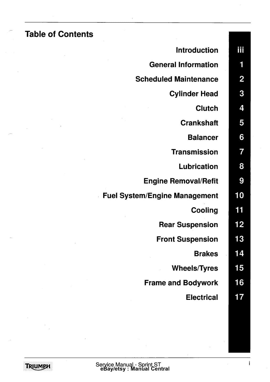 TRIUMPH SPRINT ST (ABS) SERVICE REPAIR WORKSHOP MANUAL REPRINTED 2005 EDITION