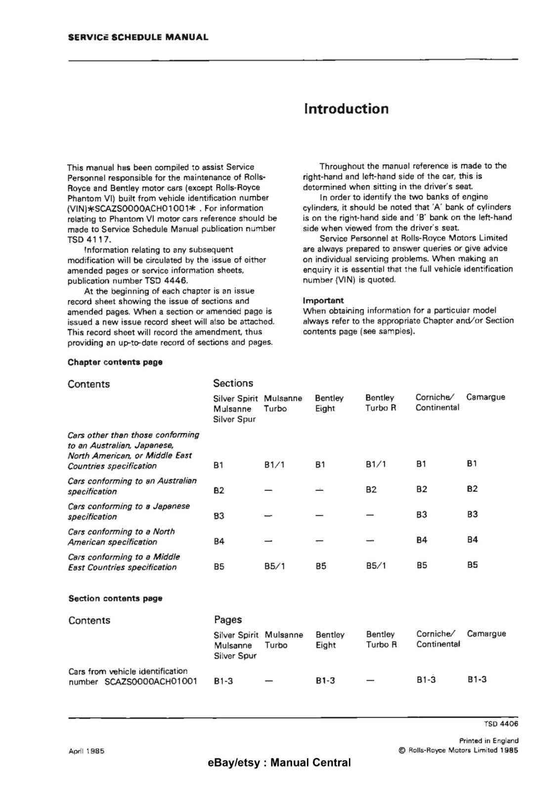BENTLEY CORNICHE EIGHT MULSANNE TURBO CONTINENTAL SERVICE SCH 80-86 TSD4406