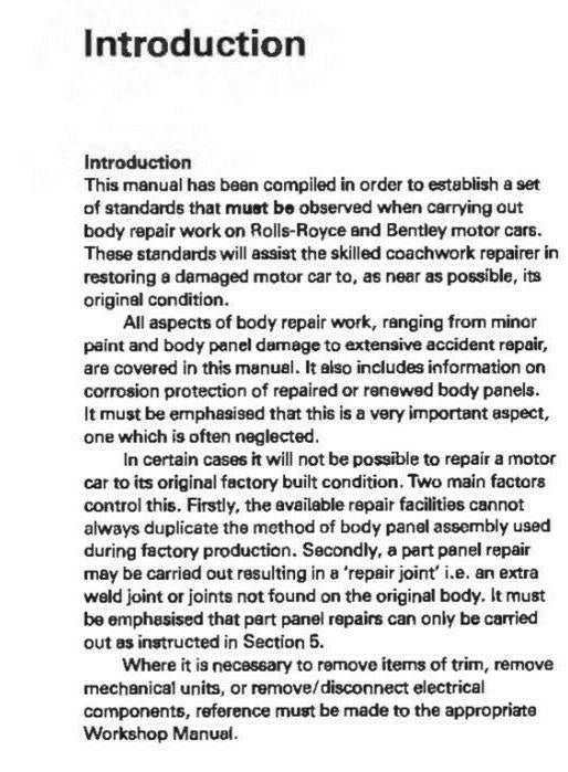 ROLLS ROYCE COACHWORK REPAIR MANUAL SILVER SPIRIT SPUR TSD4600