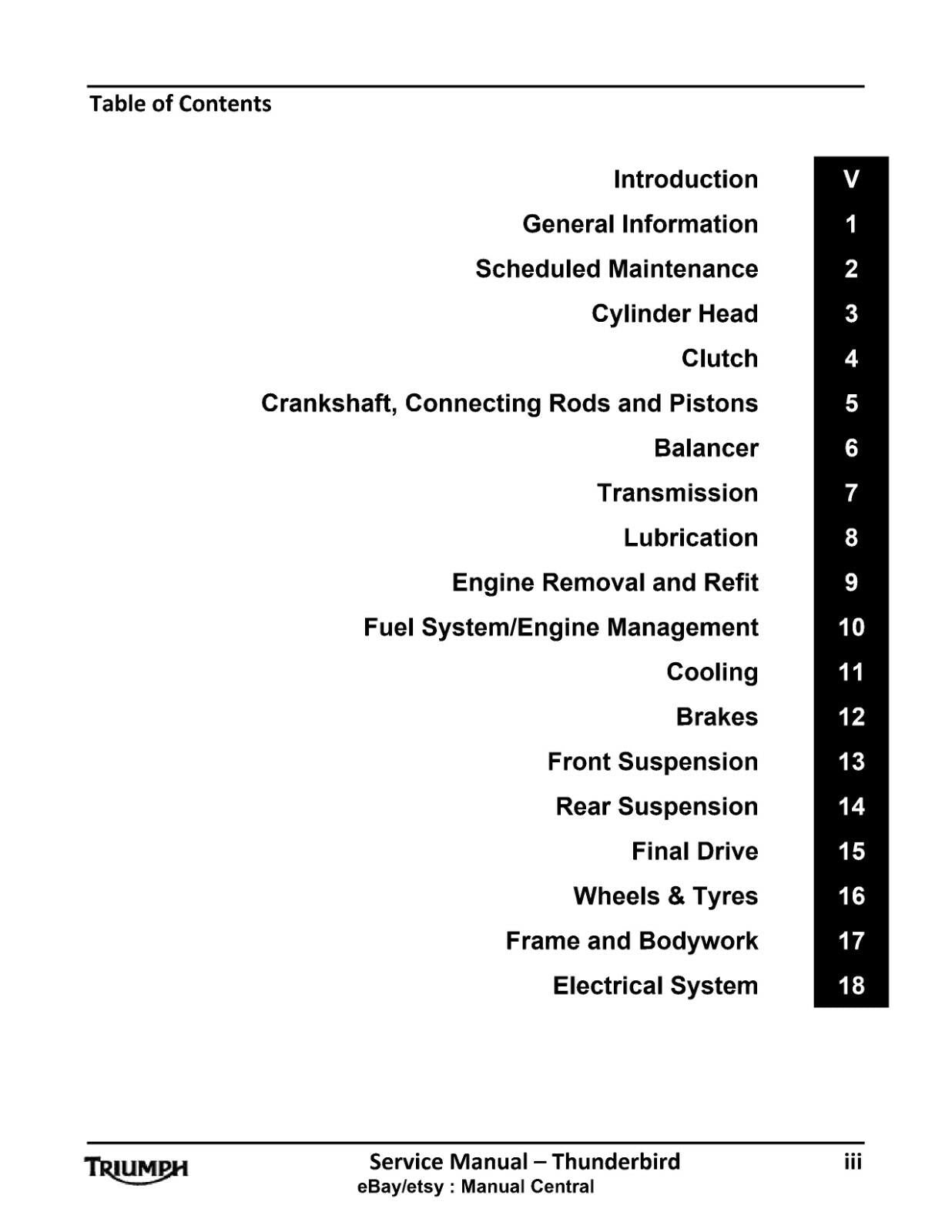 TRIUMPH THUNDERBIRD WORKSHOP SERVICE MANUAL JUL 2009 EDITION REPRINT