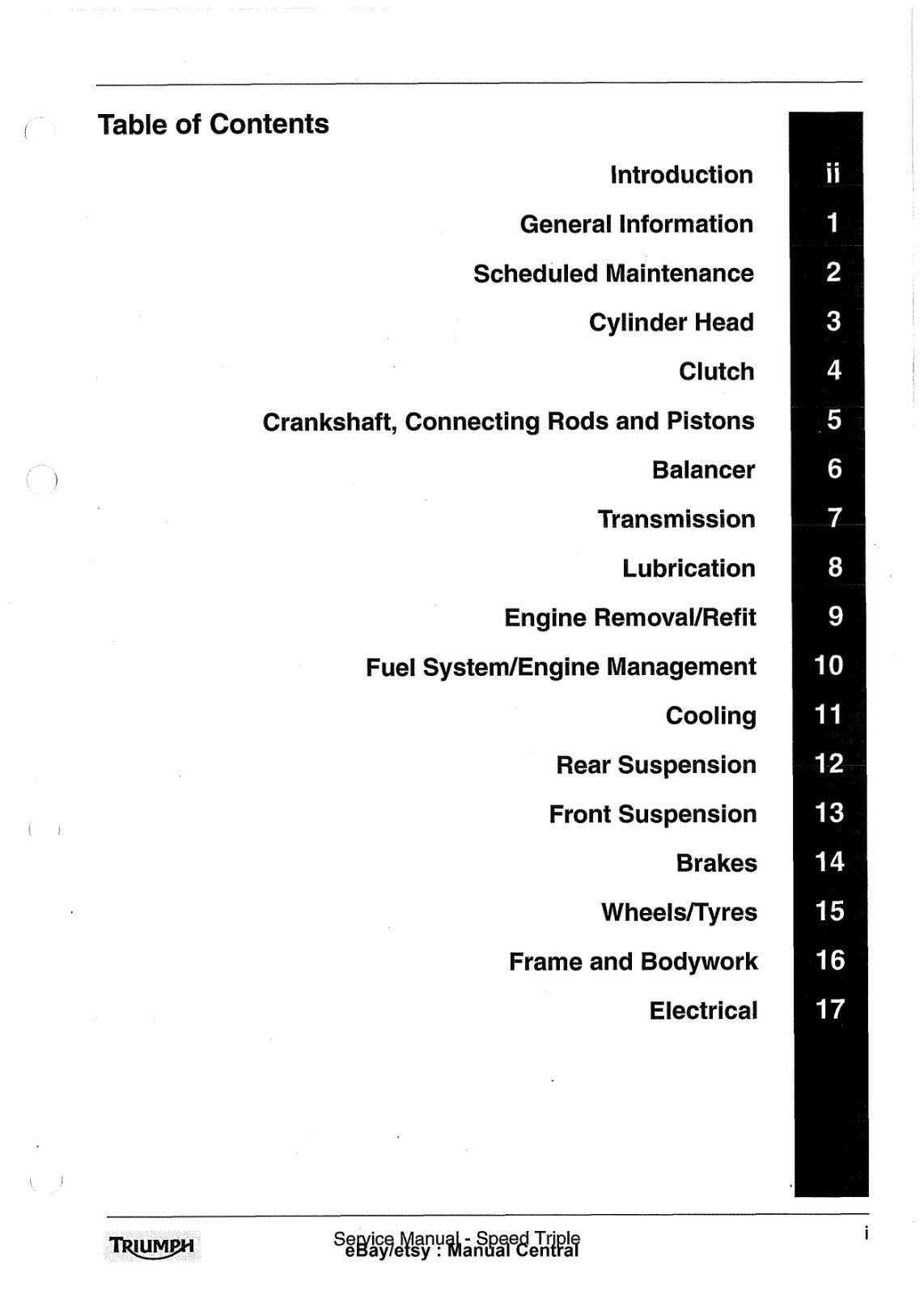 TRIUMPH SPEED TRIPLE WORKSHOP SERVICE MANUAL MAR 2005 EDITION REPRINT