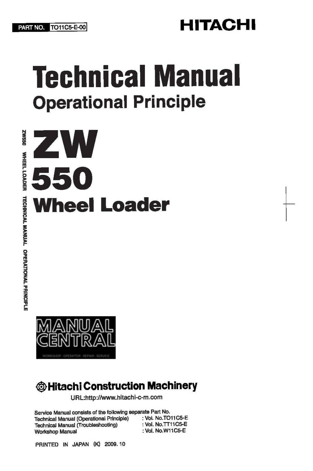 HITACHI ZW 550 WHEEL LOADER TECHNICAL MANUAL OPERATION PRINCIPLE REPRINTED 2009