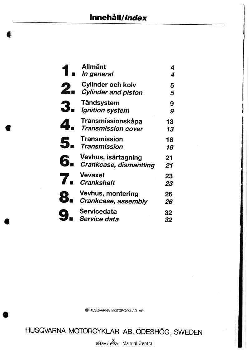 HUSQVARNA MOTORCYCLE VERKSTADSHANDBOK TVATAKTSMOTORER 2 STROKE WORKSHOP 86