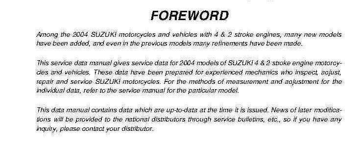 SUZUKI 2004 4 & 2 STROKE ENGINES SERVICE DATA MANUAL